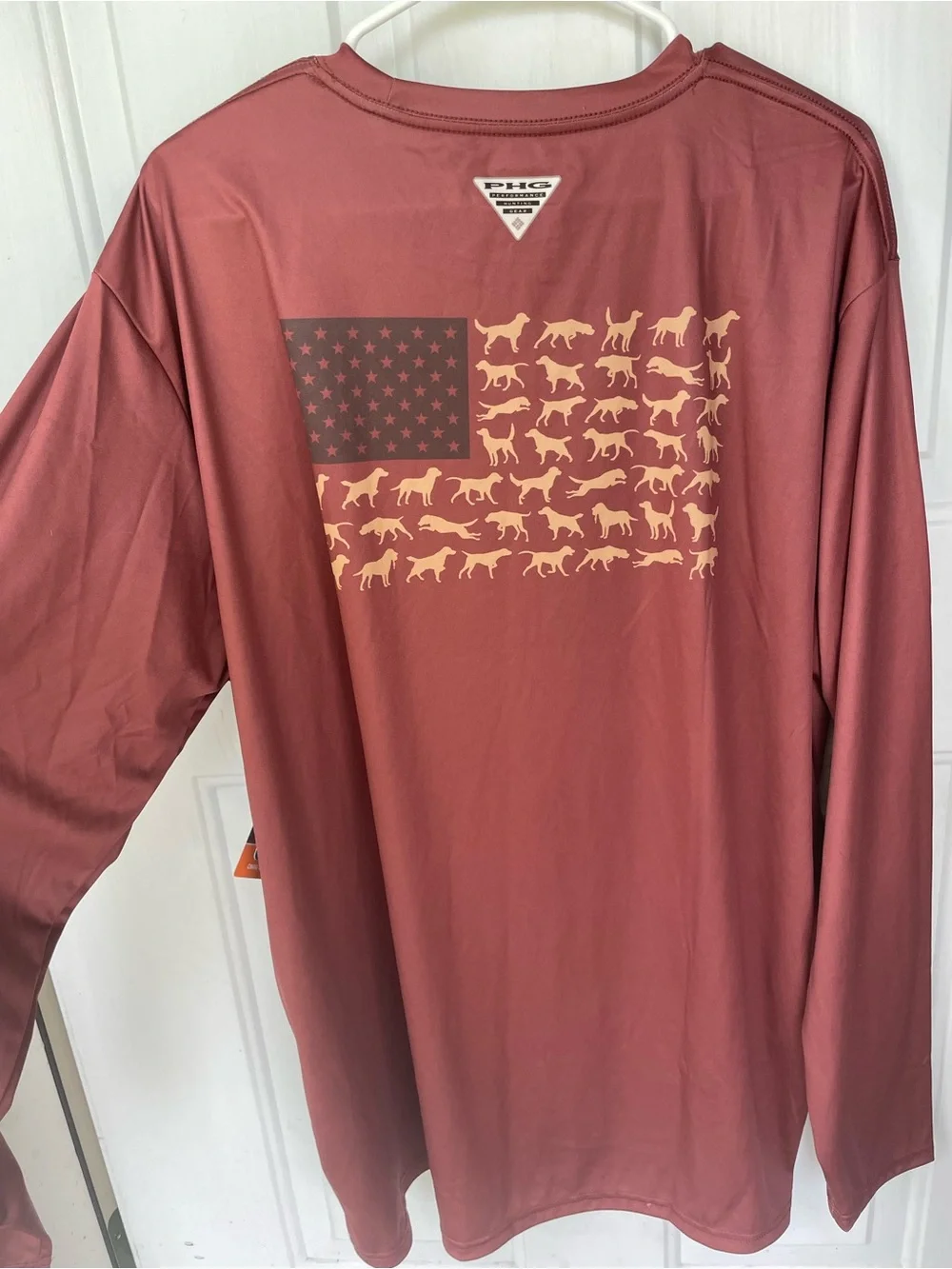 Columbia White Dog Silhouette Flag long sleeve UPF - dark red 2XL
